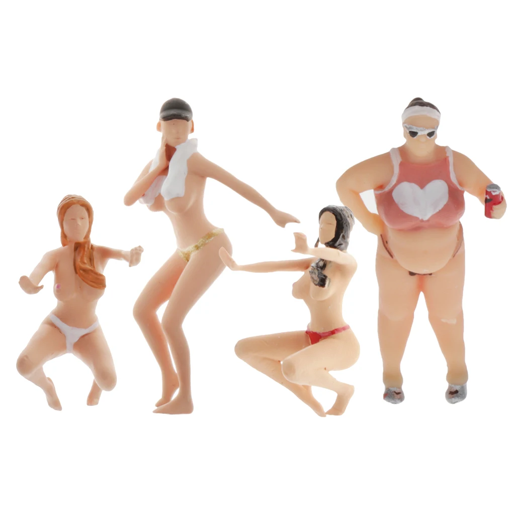 

4pcs 1:64 Scale People Figurine Bikini Car Wash Miniature Scenery Accs