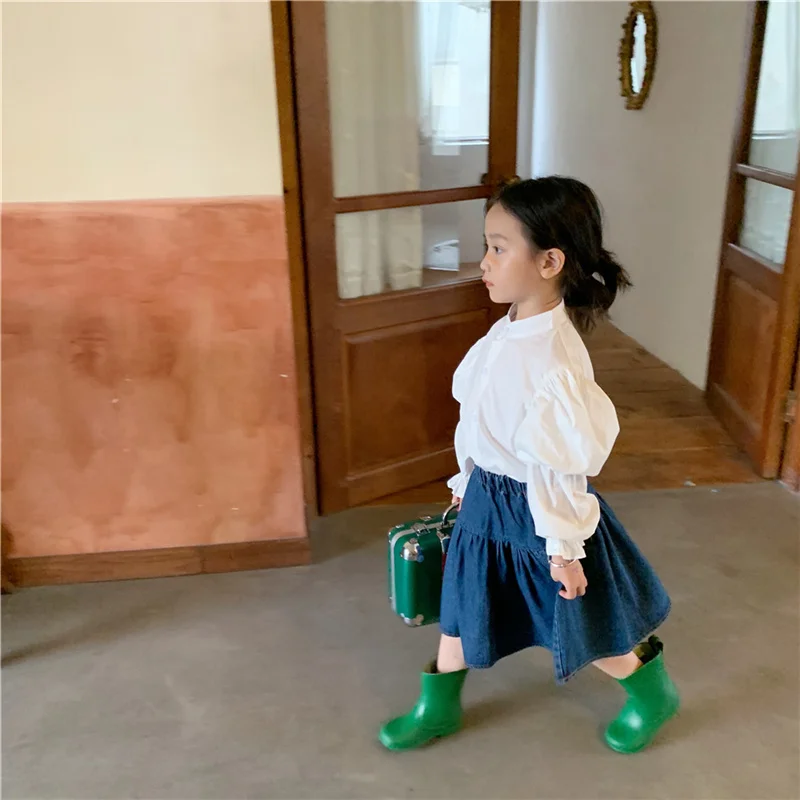 

Autumn 2021 new girls solid color denim skirts 2-7 years little princess draped all-match skirt kids clothes