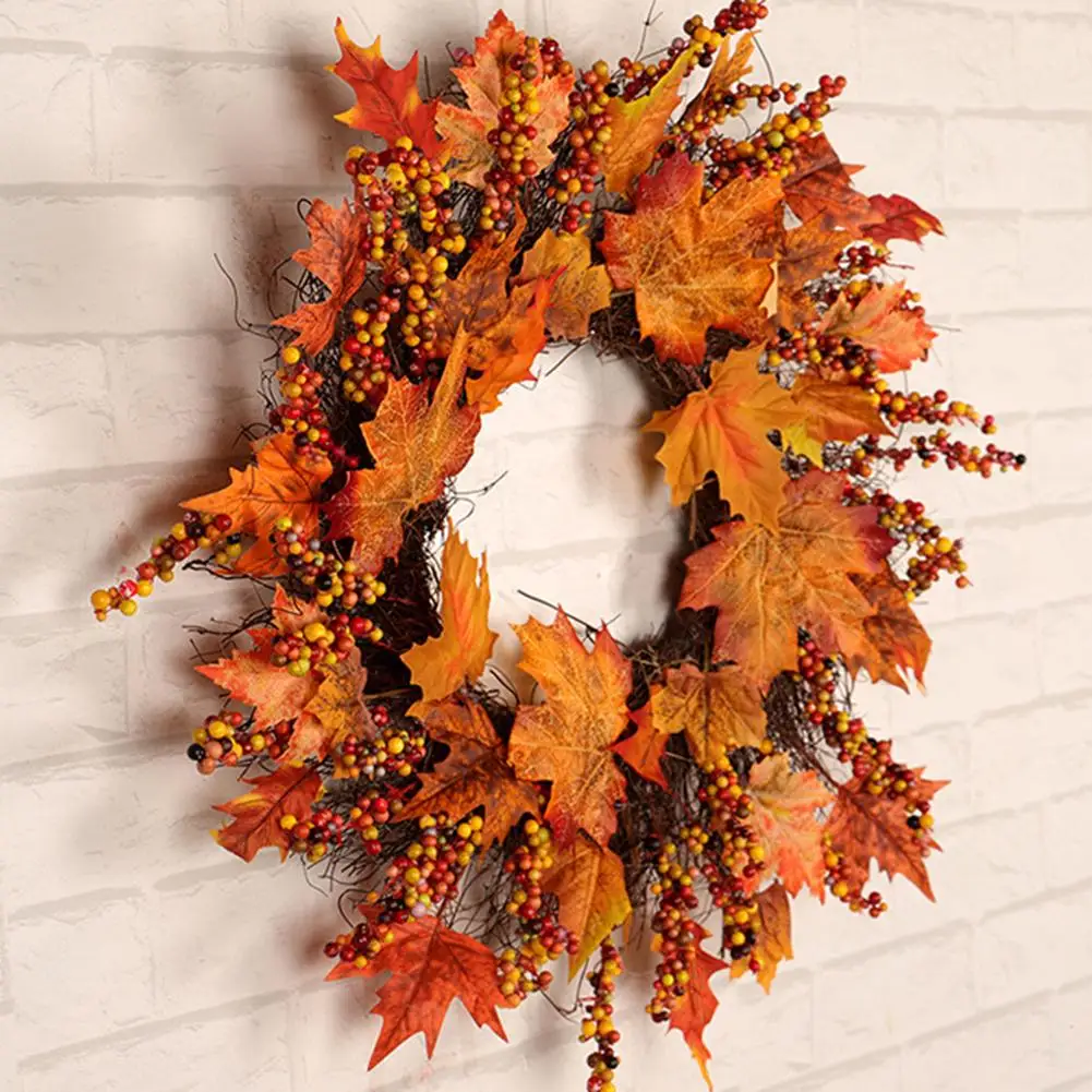 45 см Хэллоуин Тыква клен листья венка День благодарения передний дверной