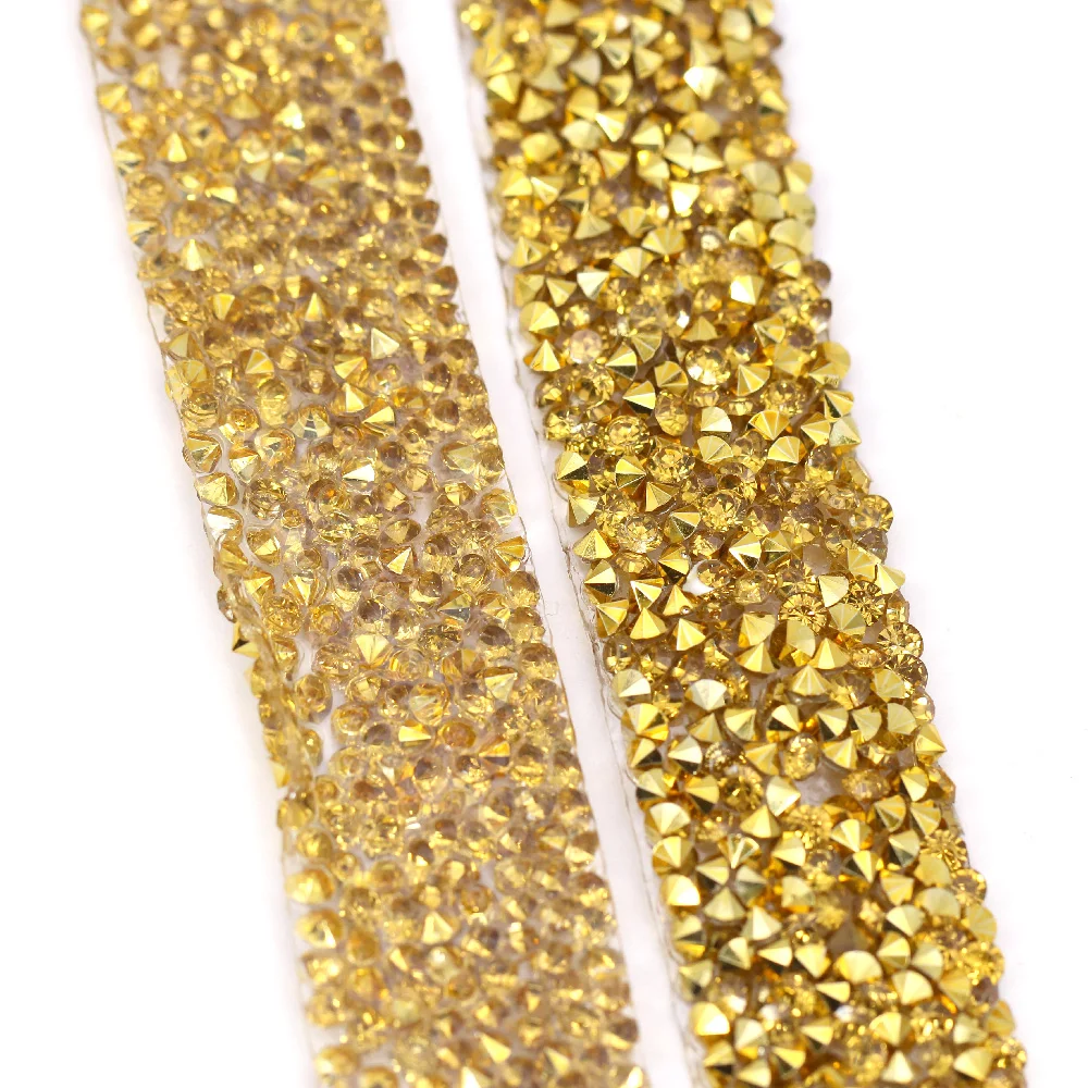 1 ярд золотые стразы отделка из полимера с горячей фиксацией лента кристаллами
