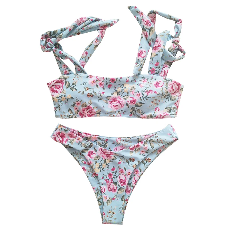 

2021 New Retro Floral Print Swimsuit Sexy Push Up Bikinis Summer Bandage Swimwear Women 2 Piece Set Beachwear Biqiuni Swimsuit