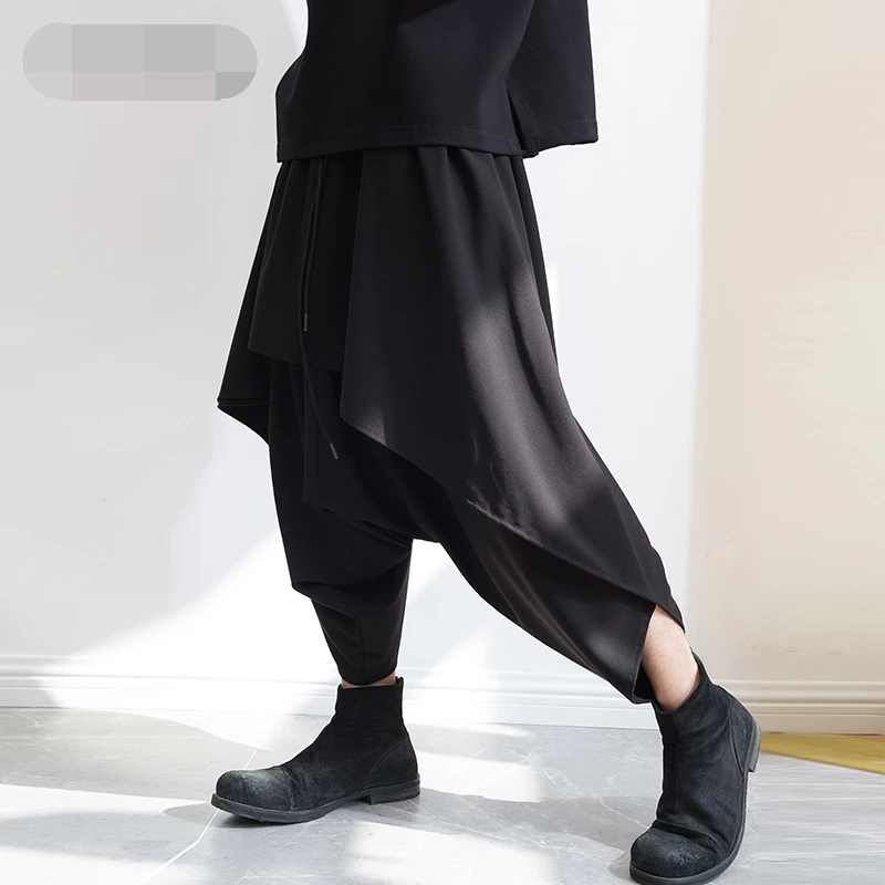 Мужские брюки на весну и осень повседневные стильные брюки-кюлоты мужские черные