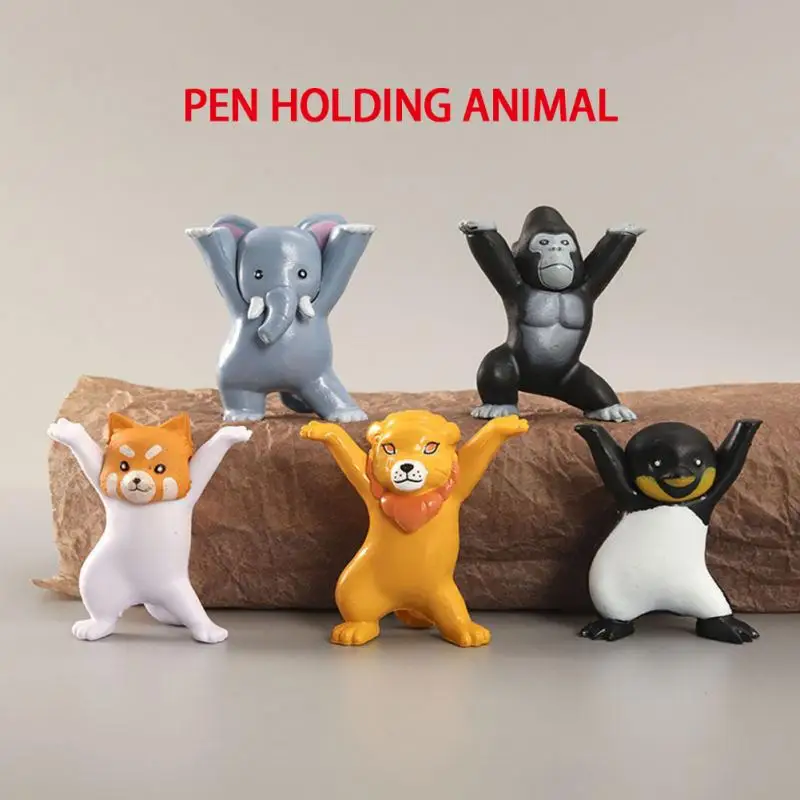 

5Pcs/Set Mini Animal Weightlifting Pen Holder Non-slip Durable Elephant Orangutan Desktop Animal Pen Holder Hot New