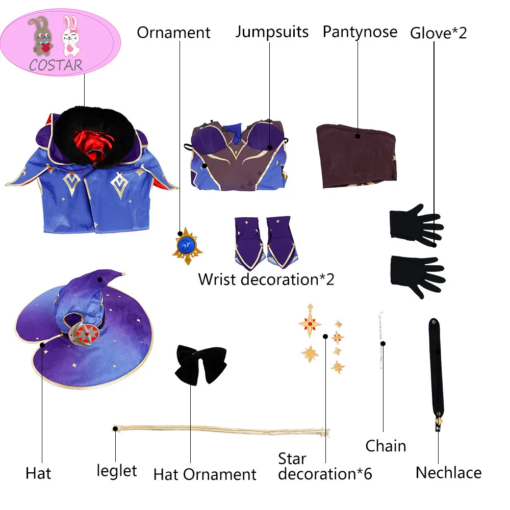 

COSTAR Genshin Impact Mona Cosplay Costume Mona Megistus Astrologer Outfit with Hat women halloween full set wig shoes