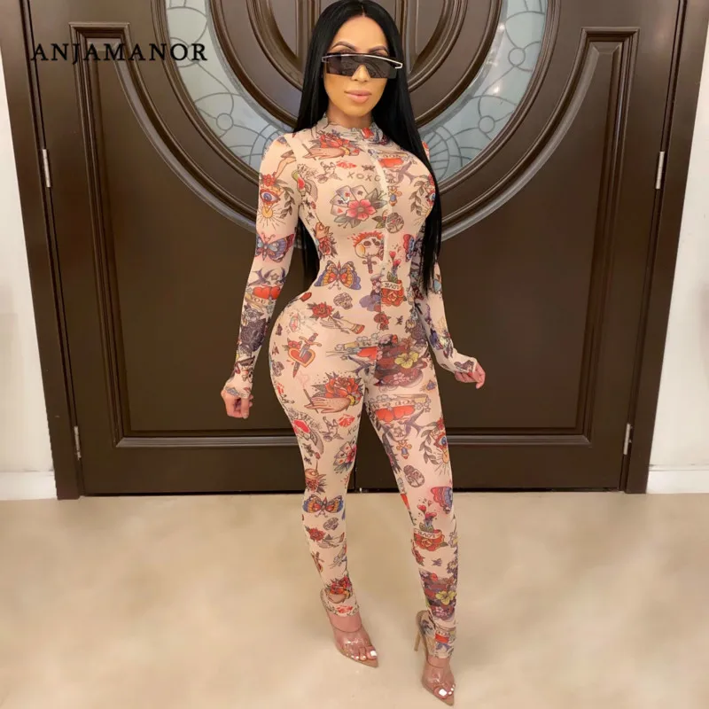 ANJAMANOR сексуальный комбинезон с принтом размера плюс Женская мода 2020 дамские