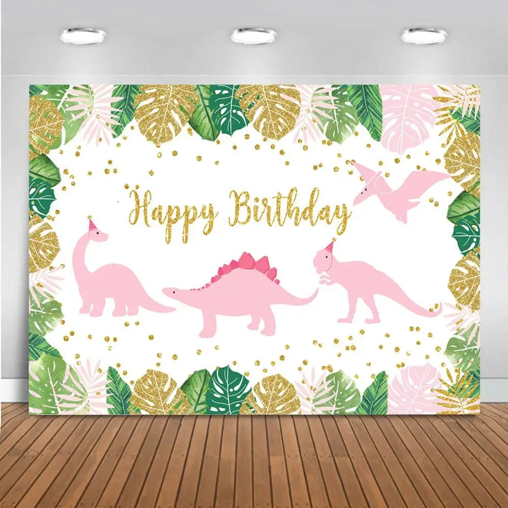 

Pink Dinosaurs Girl Birthday Backdrop Safari Jungle Wild Photo Studio Background Pink And Gold Dino Birthday Party Decor Banner