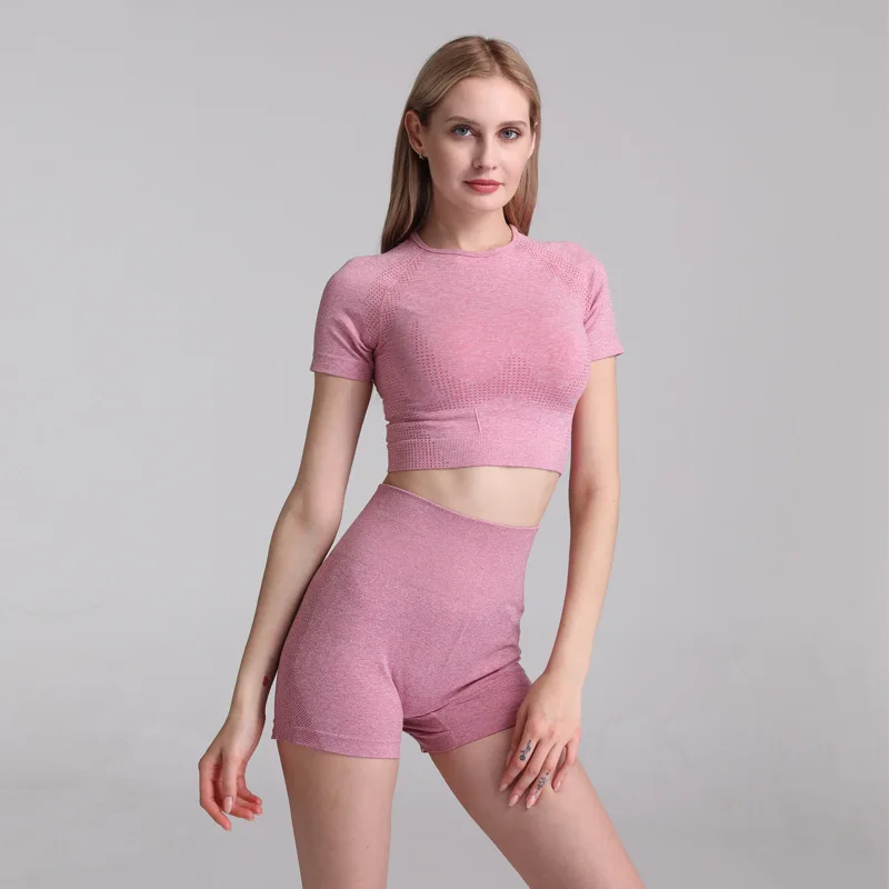 2 шт тренажерный зал комплект одежды тренировки для женщин топ с коротким рукавом