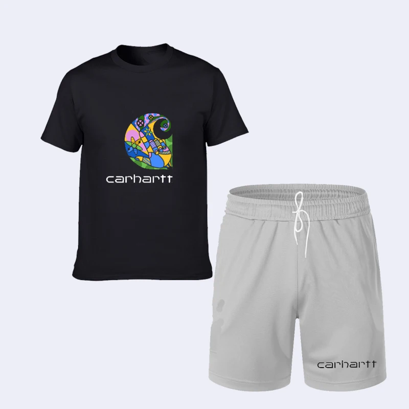 

2021 new style 100% pure cotton men's T-shirt + sports brand shorts suit summer high-quality sports running wear