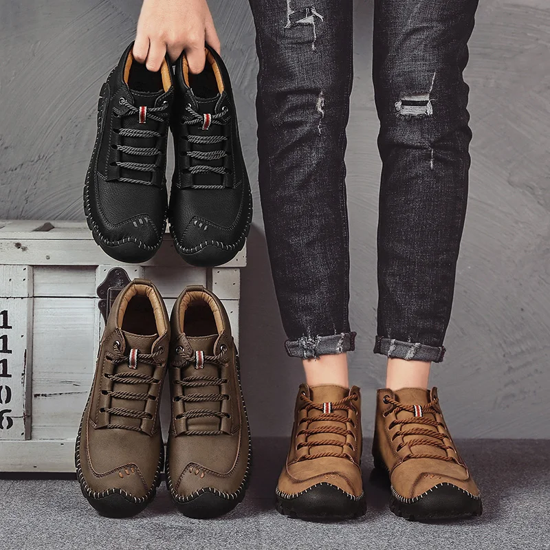 

New Men's Boots British Style Men's Ankle Boots Waterproof Leather Men Motorcycle Boots Outdoor Men Trainers Boots Men Black