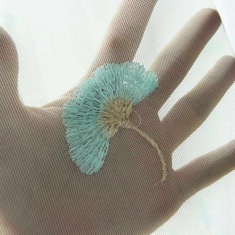 Модная простая вышивка гинкго билоба вуаль занавески белая сетка ткань тюль