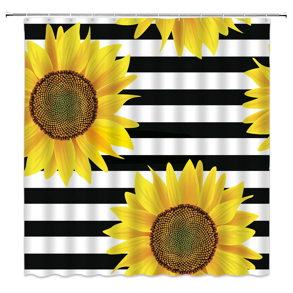 sunflower butterfly shower curtains bathroom decor yellow flower green leaf summer plant scenery home bathtub cloth curtain set free global shipping