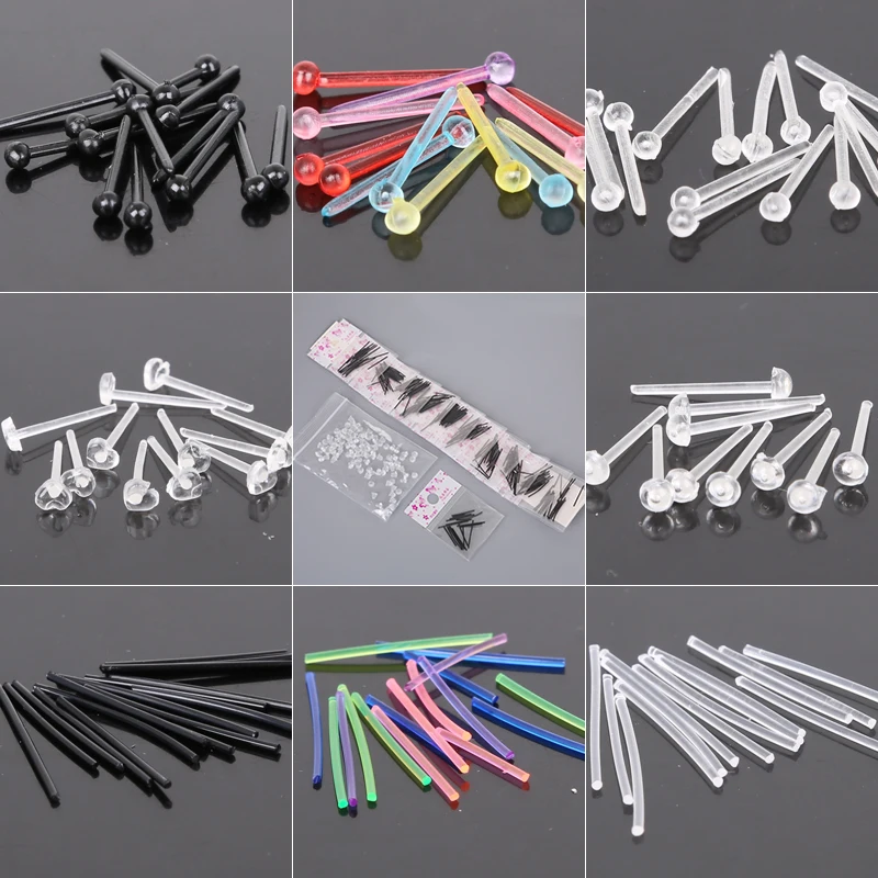 Антиаллергенные пластиковые серьги-гвоздики 100 шт./упак. 10 упаковок прозрачные