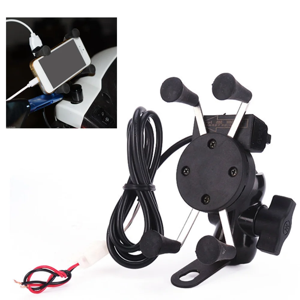 

Motorcycle Mobile Phone Holder Mount Support With USB Charger 360Degree Rotation for Moto pouch 3.5-6 inch GPS bracker