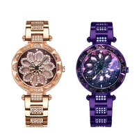 rotating flower quartz watch women rose gold stainless watchband high quality casual waterproof wristwatch gift