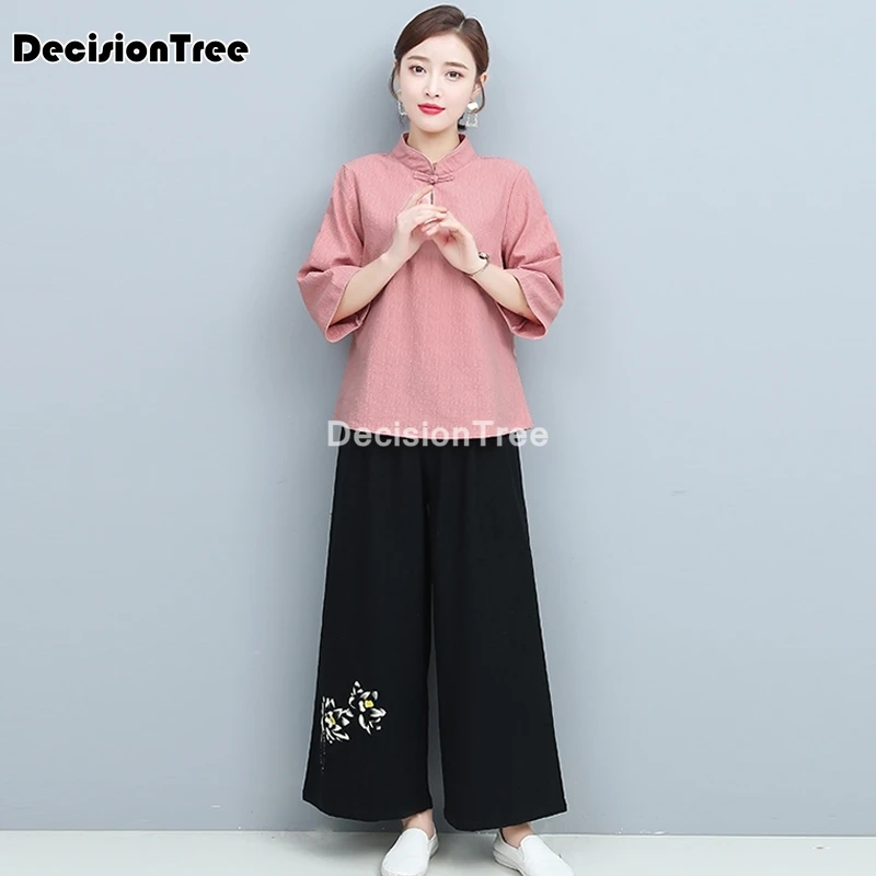 2021 китайские топы с брюками женские Традиционный китайский язык костюм hanfu tang в