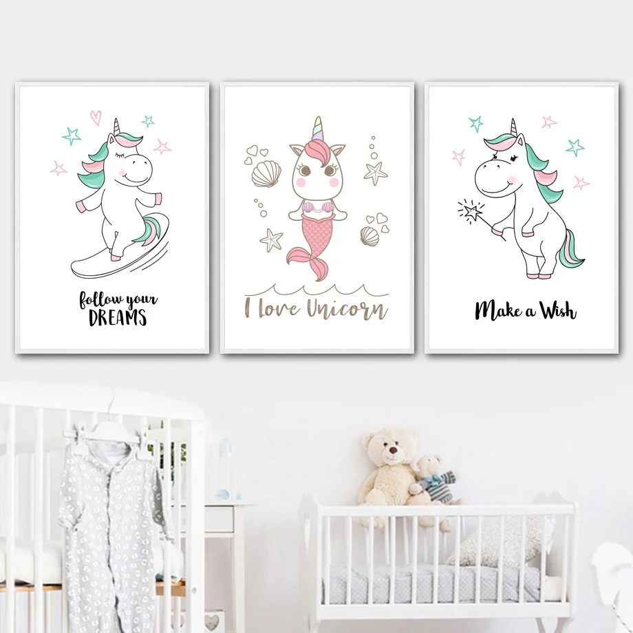 Настенные картины на холсте с изображением единорога животных плакаты стену