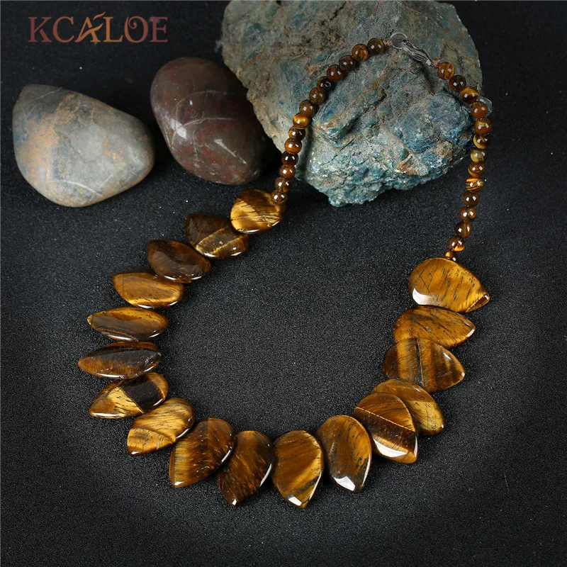 Женское винтажное ожерелье KCALOE Tiger Eye с большим натуральным камнем дизайнерские
