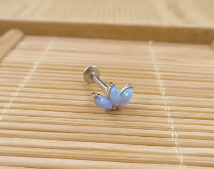 labret blue opal Популярная нержавеющая сталь 1 шт. 16 г опал Корона Лабрет Tragus Стад раковины daith пирсинг спираль серьги, Надеваемые На Ушной Хрящ Пирсинг уха ювелирные изделия - Окраска металла: labret blue opal