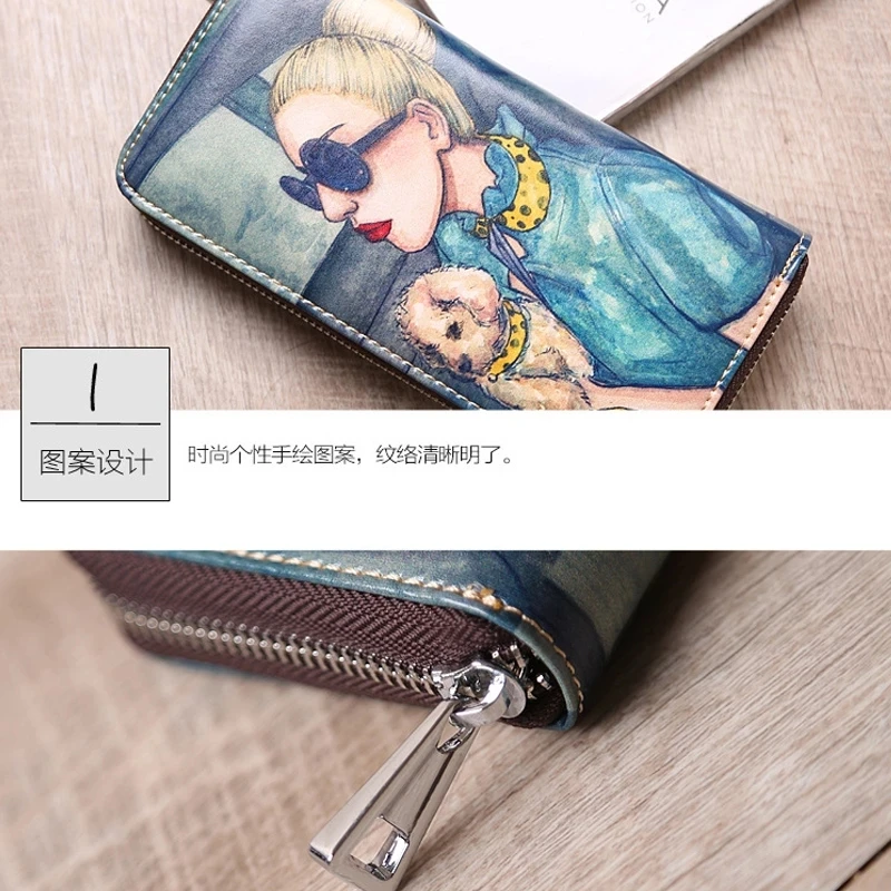 

Women's Long Leather Wallet Fashion Creative Painted Cowhide Clutch Wallet Korean Version Of High-End Quality 2021 New Classic