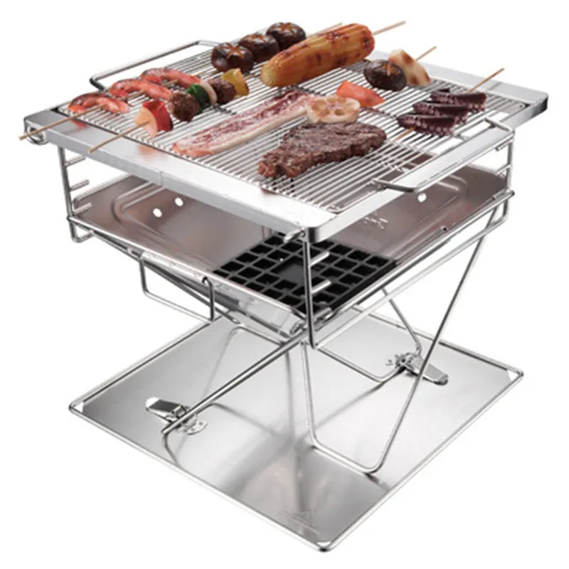 Outdoor Camping Barbecue Campingmoon MT-045 Stainless Steel Folding Barbecue Grill Rack Picnic Burning Station