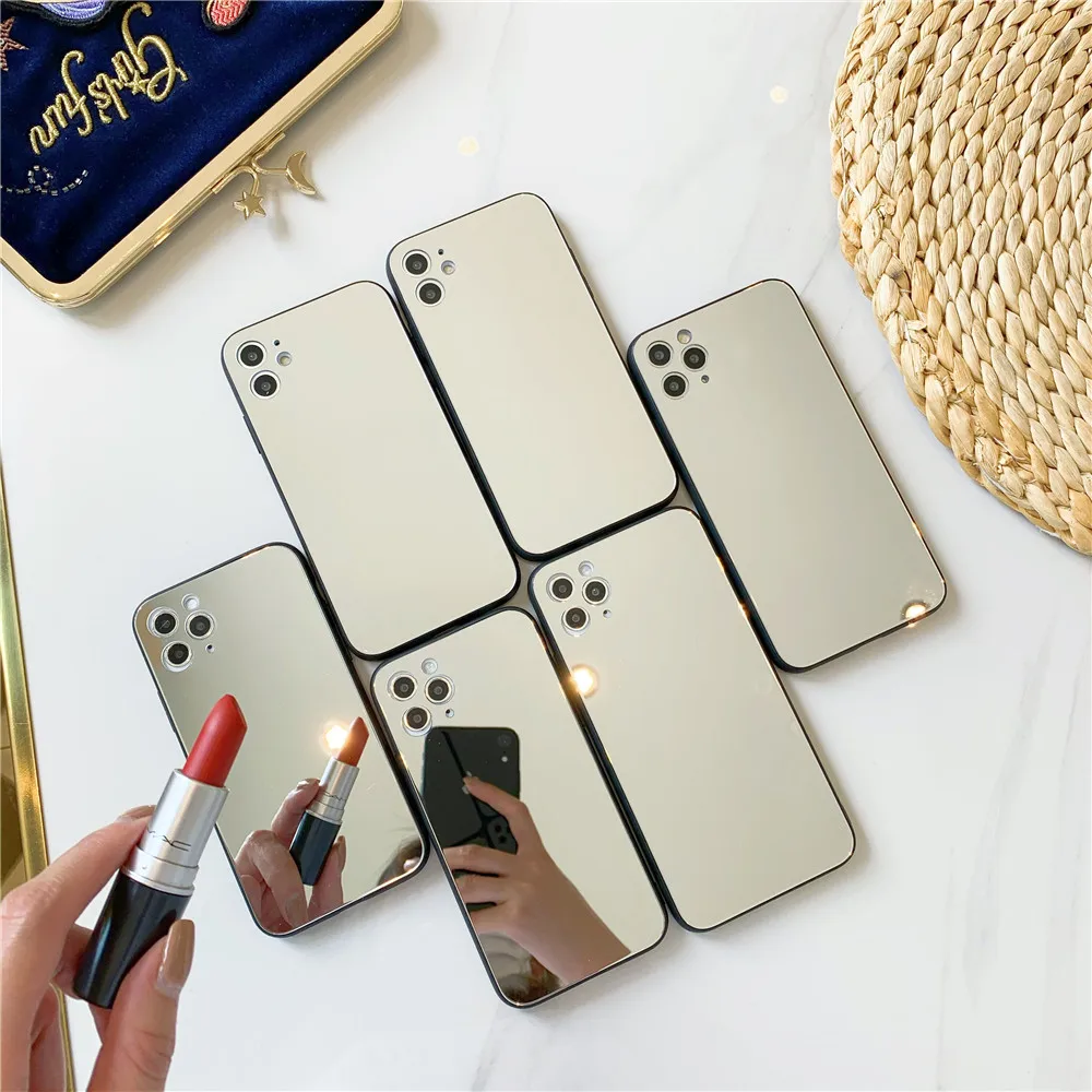 

Luxury Makeup Mirror Phone Case for Iphone 12 MINI 11 PRO XS MAX X XR 7 8 PLUS SE2 Full View Shockproof Soft Edge Cover Cases