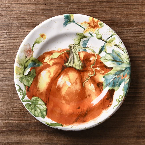 

Pastoral style creative painted auspicious pumpkin ceramic plate tableware Western steak salad cake storage decorative