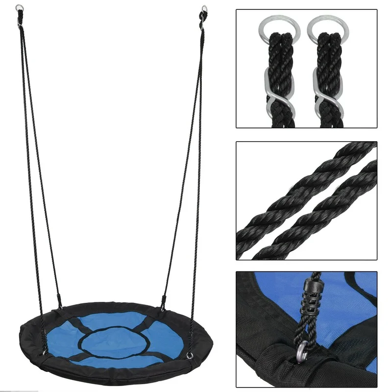 

Outdoor Swing 40" Diameter UFO Round Oxford Detachable Tree Swing with Safety PE Rope-blue Hammock
