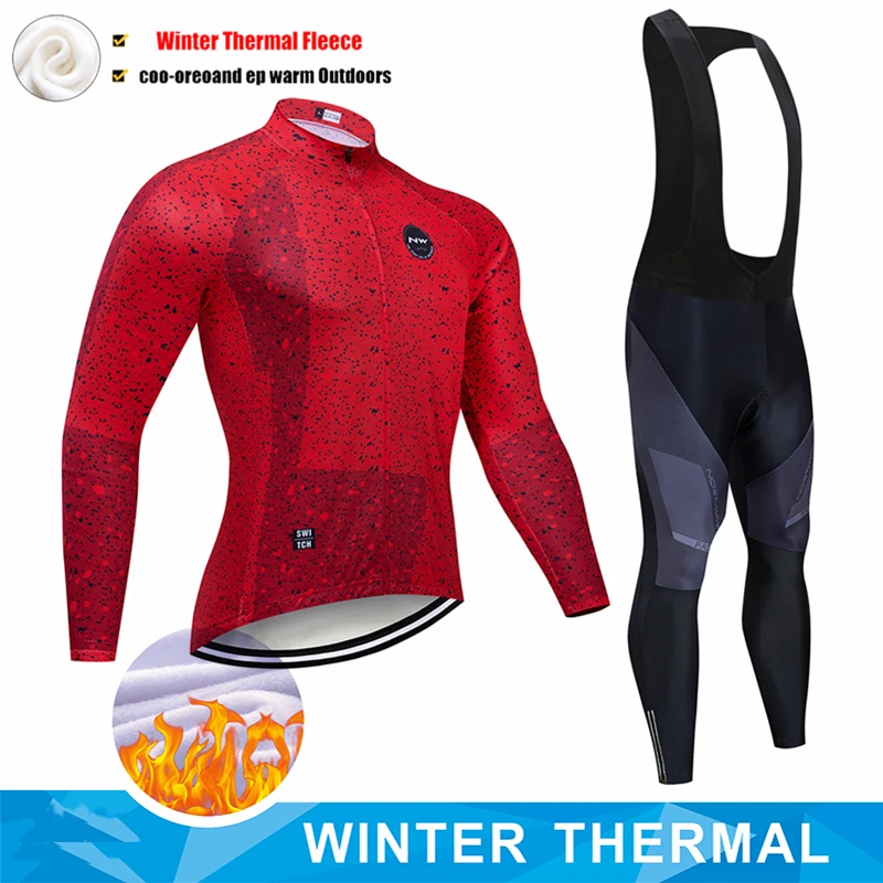 

Warm 2022 Winter thermal fleece Cycling Clothes men's Jersey suit outdoor riding bike MTB clothing Bib Pants set