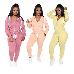 Женский утепленный Бархатный комплект из 2 предметов, спортивная толстовка на молнии с капюшоном, толстовка с брюками, зимний спортивный костюм на осень