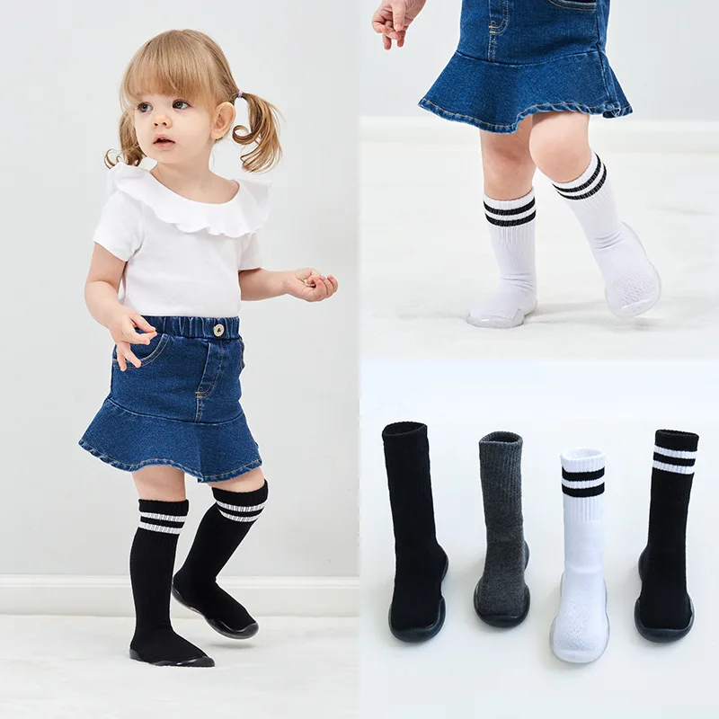 

High tube children soft rubber soles toddler shoes baby girl cotton floor socks