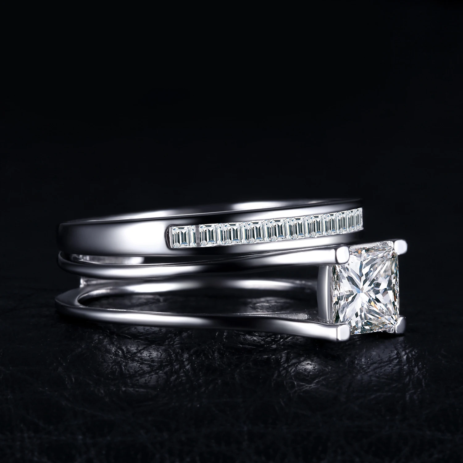 Jewelrypalace 2ct Принцесса пасьянс Юбилей Обручение кольцо Свадебные Свадебный набор каналов полоса 925 серебро на продажу