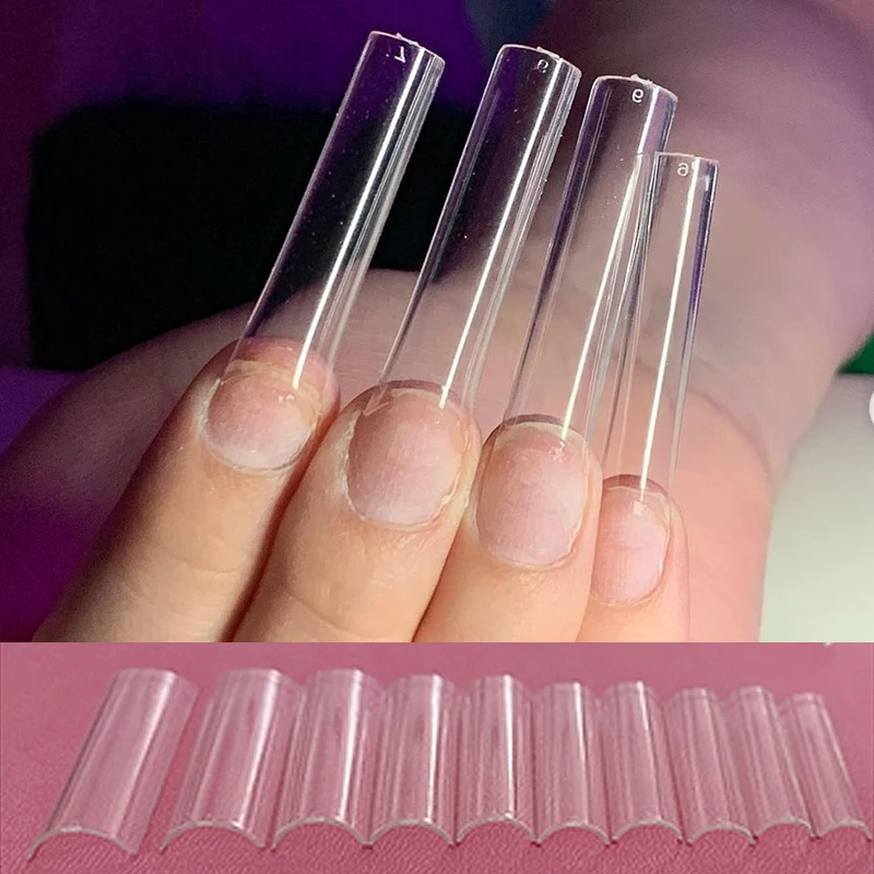 

100pcs No C Curve XXL Square Nail Tips Straight Square Coffin Clear Half Cover Long False Nail Acrylic Gel Manicure Tool