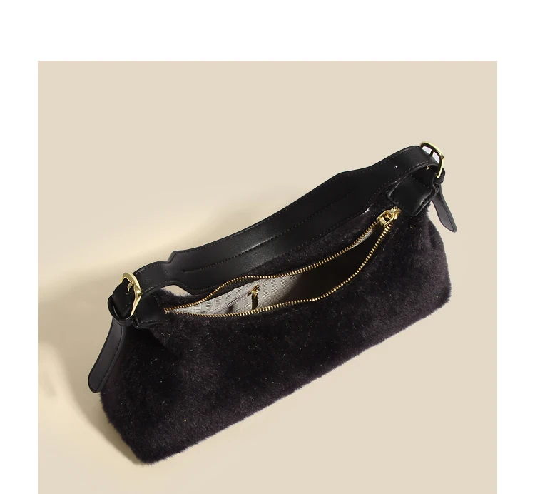 

Premium Sequined Plush Ladies Half-Moon Bag Retro Women's Shoulder Bag Niche Design Female Handbag 2021 Trend Luxury Purses