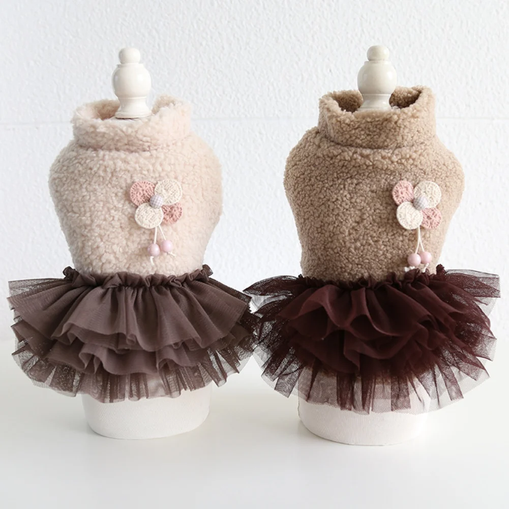 Dog Dresses Coat Autumn Warm Turtleneck Knitted Sweater Dress Cat Tutu Skirt for Small Dogs Cats Clothes