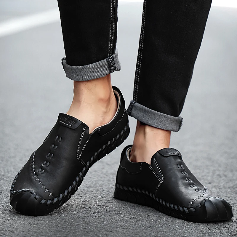 

Large size 38-48 Men Fashion Genuine Leather Casual Loafers Soft Comfortable Breathable Flats Shoes Men Moccasins Driving Shoes