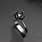 Женское кольцо с кристаллами, черная роза в центре, инкрустированное Цирконом кольцо