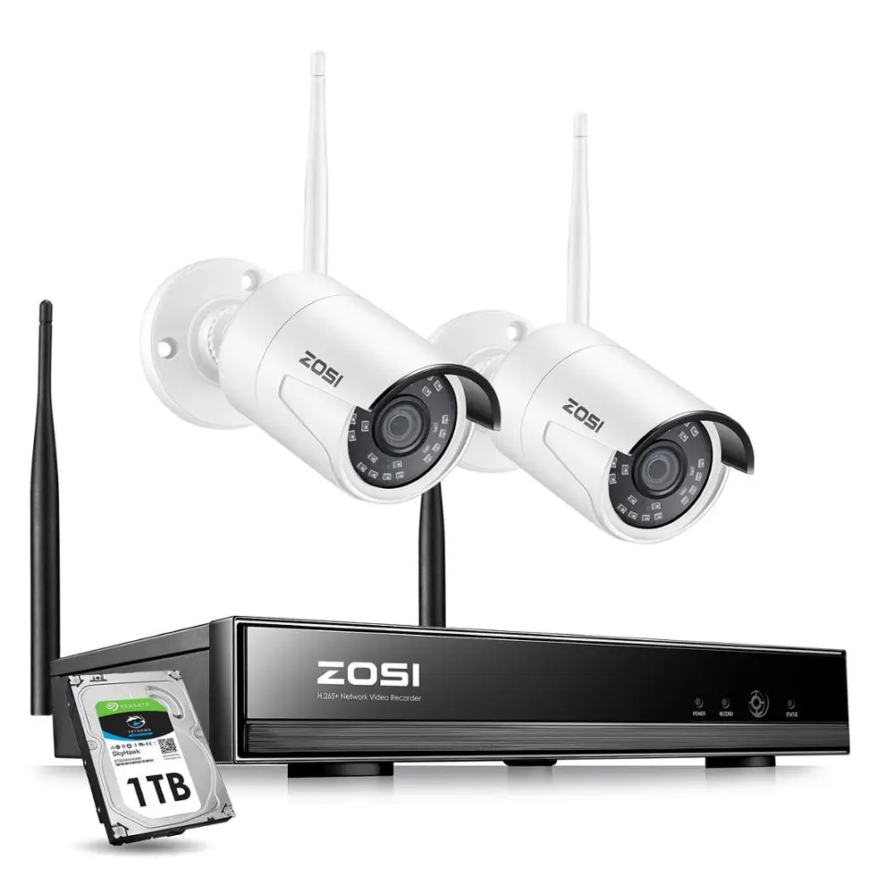 ZOSI H.265 + Беспроводной комплект на 8 каналов 1080P HD сетевой IP NVR 2* 2Мп камеры наружного