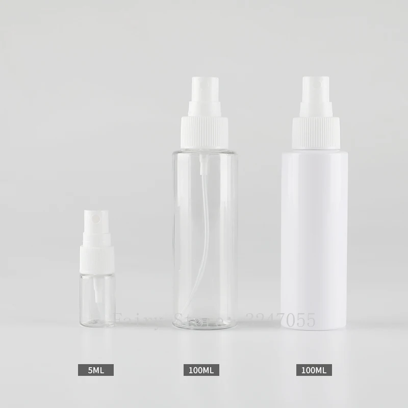 

5ml/100ml 100pcs Empty PET Cosmetic Spray Bottle, DIY Clear/White Refillable Container,Portable Cosmetic Travel Emulsion Package