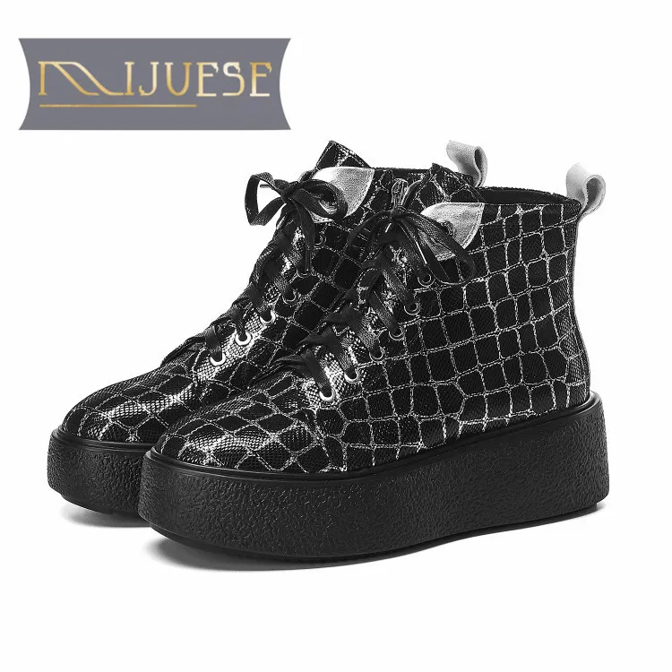 MLJUESE коллекция 2020 года женские ботильоны из коровьей кожи в клетку Цвет Красный