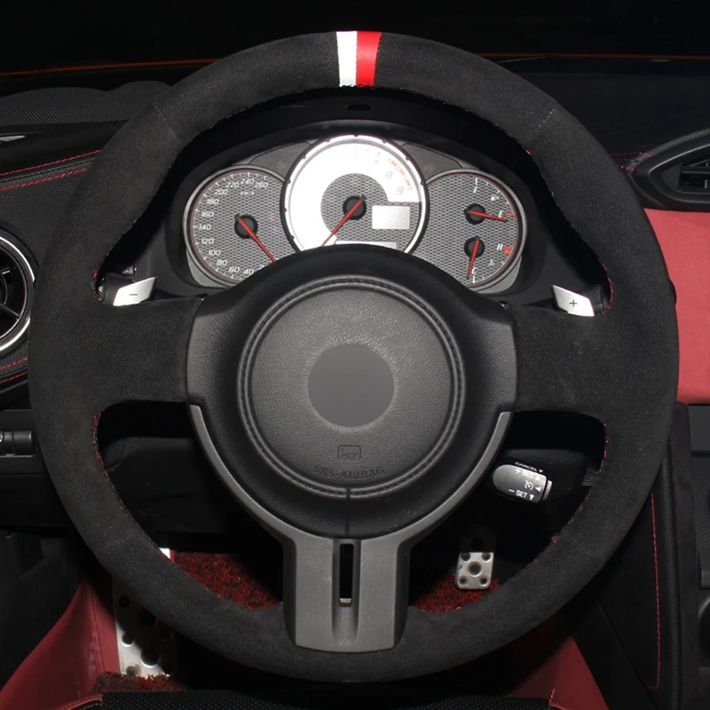 car steering wheel cover hand stitched black genuine leather suede for toyota 86gt86 subaru brz scion fr s frs free global shipping