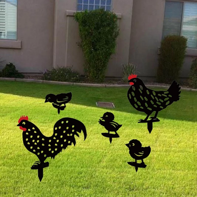 

5 Pcs Hollow Rooster Chick Garden Silhouette Stakes Acrylic Backyard Decoration for Home Garden Decor Signs Yard Decor