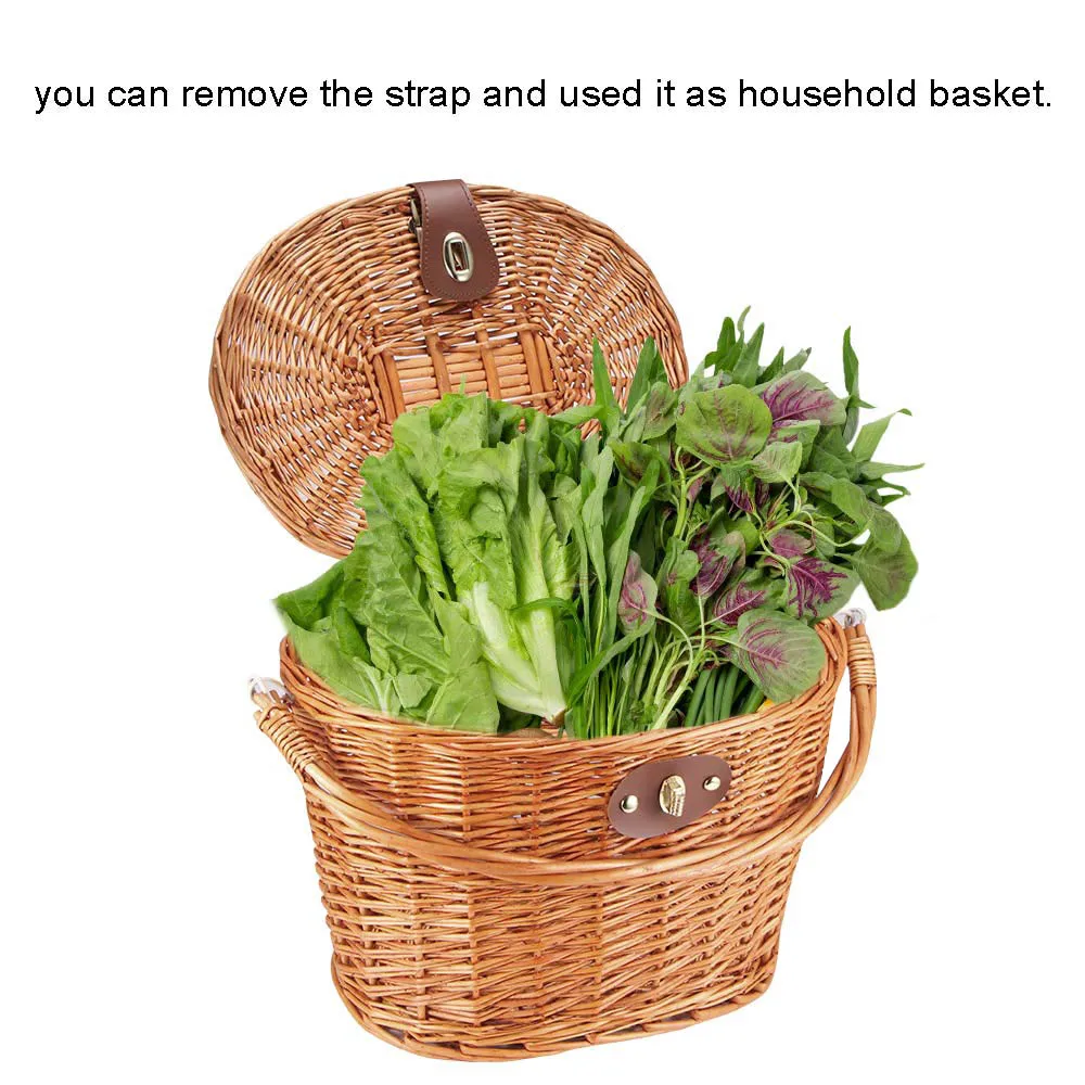 Передняя корзина для велосипеда плетеная горного и дорожного с кожаным ремнем