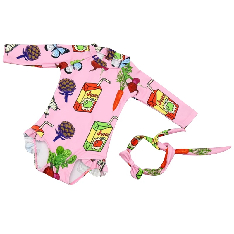 

Sunscreen UPF50+ Little Girl Swimsuit One-Piece Zipper Children Swimwear Long Sleeve Rash Guard Beach Wear Kids Swimming Suit