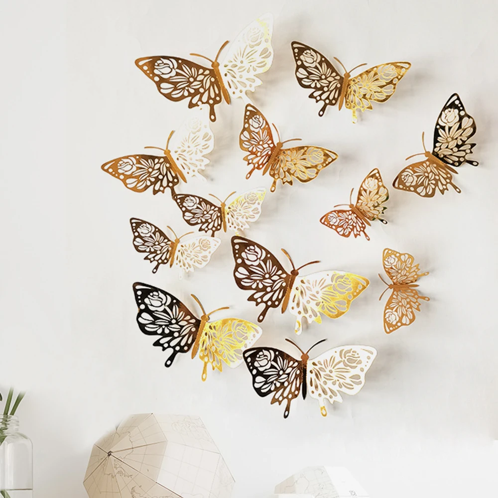 

12pcs 3D Hollow Butterfly Sticker Wall Art Mural Decals For Kids Room Decoration Home Decor Birthday Wedding Party Wall Stickers