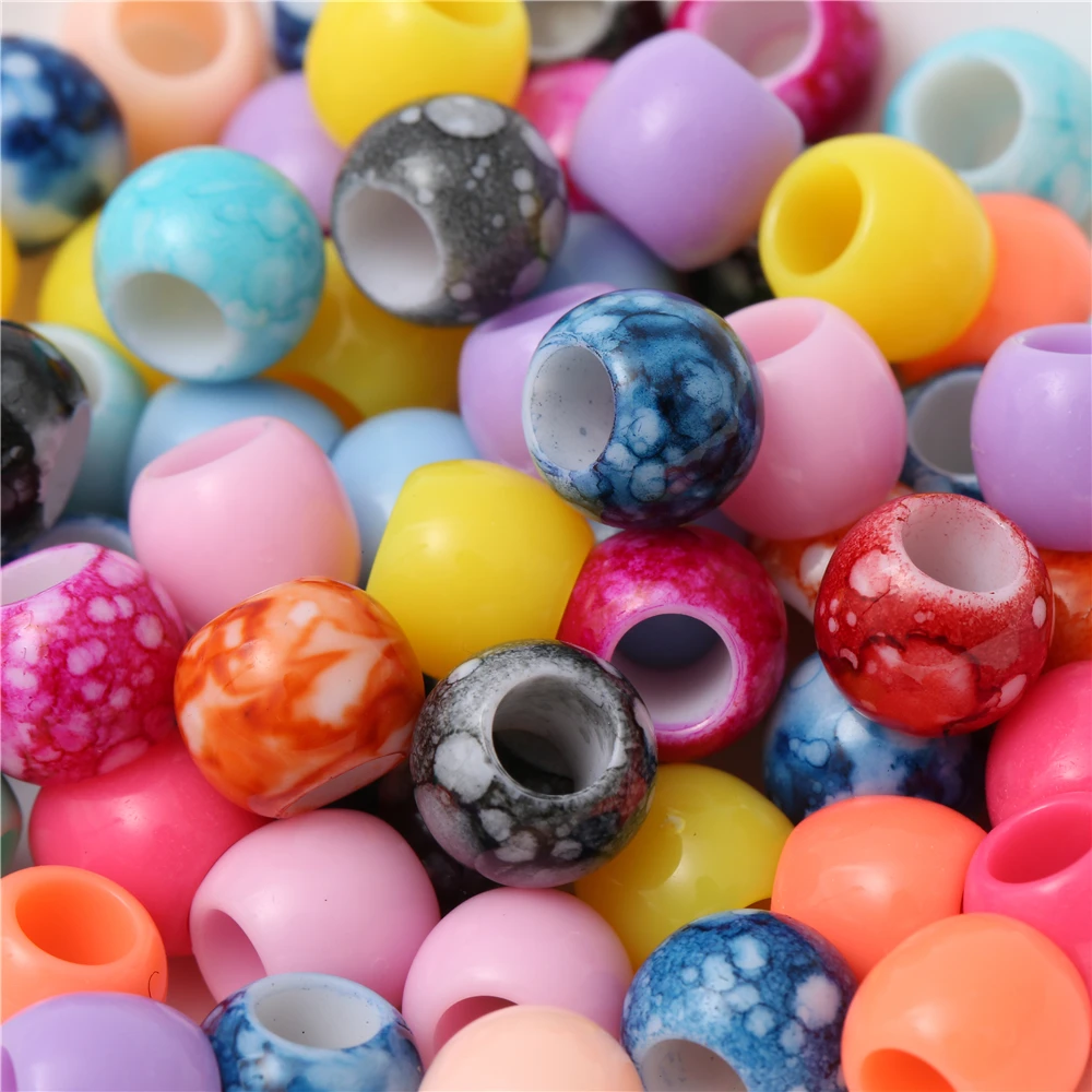 

50Pcs/Lot Dia 10mm Mix Color Diy Charms Beads Accessories Big Large 5mm Hole Stone Texture Spacer Loose Beads For Jewelry Making