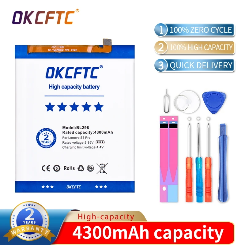 

OKCFTC BL298 4300mAh Battery for Lenovo S5 Pro S5Pro L58091 1ICP4/6681 L58041 6.2 inch Batteries