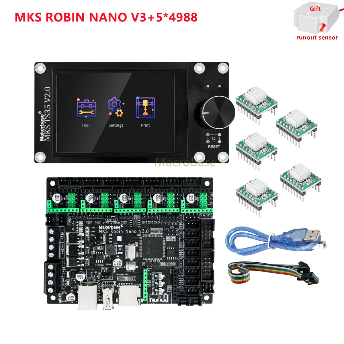 

MAKERBASE MKS Robin Nano V3 32bit control board MKS TS35 touchscreen Robin wi-fi wireless parts tmc2209 tmc2208 a4988 driver