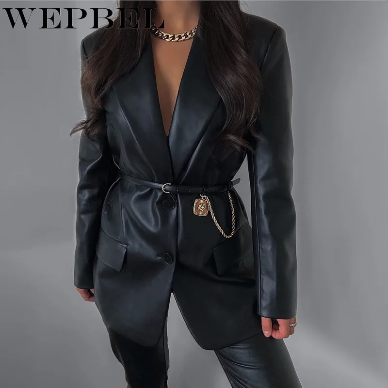 

WEPBEL осень-зима однотонные Цвет), материал: кожа из искусственной кожи искусственная (-ый) для женщин повседневный спортивный костюм с длинны...