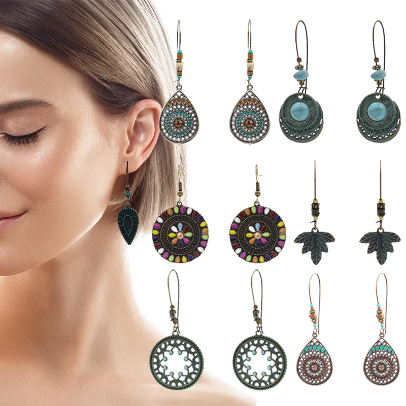 Винтажные этнические бронзовые геометрические женские серьги ювелирные изделия
