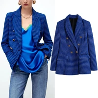 za winter women blazers casual suit jacket 2021 new fashion simple slim blue office women suit coat casual street warm blazers